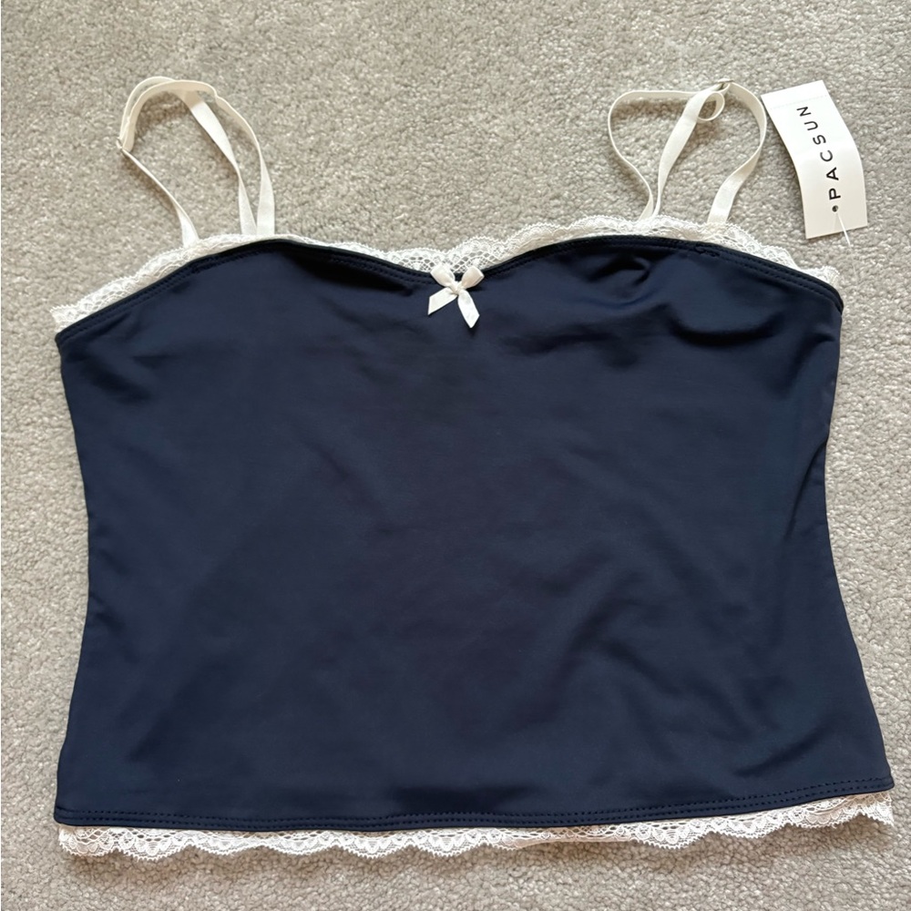 Navy edikted lace cami crop top